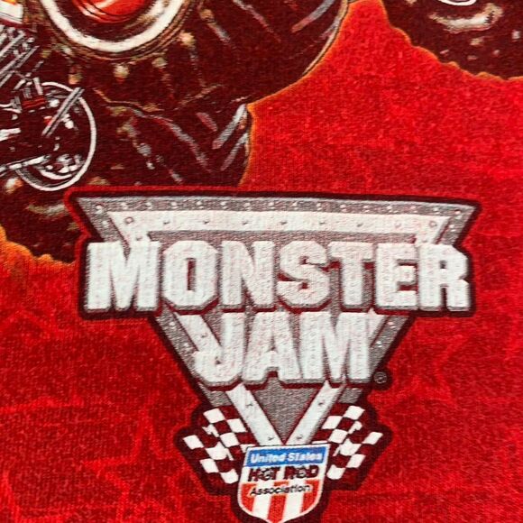 Monster Jam Grave Digger Vs Spider man red t-shirt Size 14/16 - Picture 3 of 7